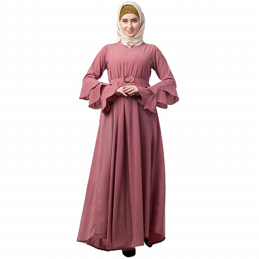Umbrella abaya with bell sleeves- Puce Pink